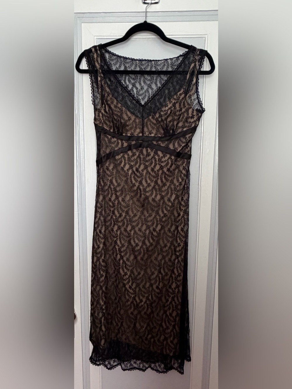 Express Black Lace Overlay Slip Dress with Nude Lining